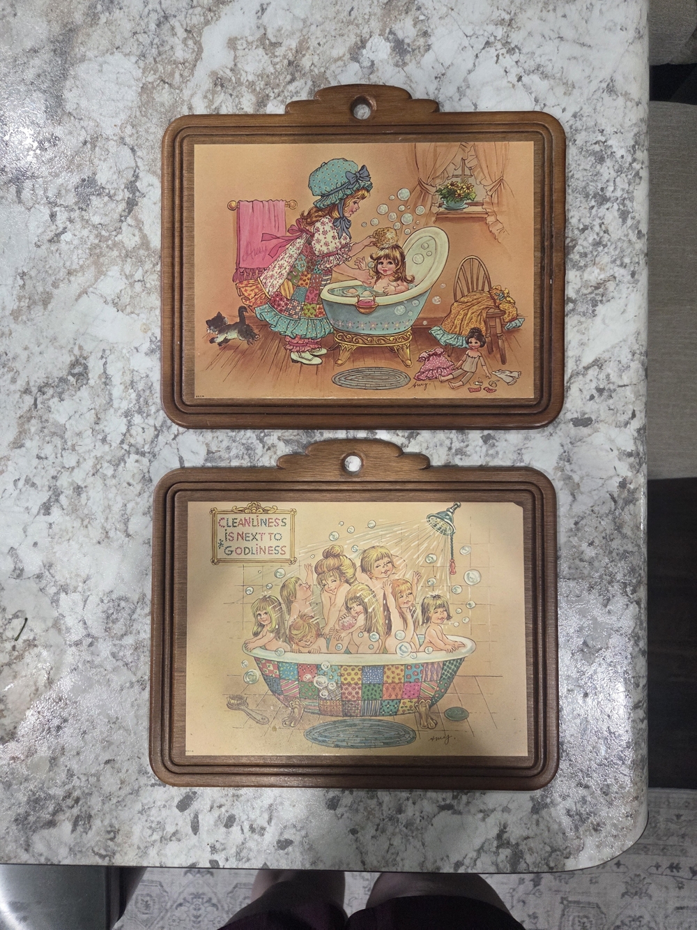 2 Vintage Prints by Amy Patchwork Children Girls Kids Wall Plaques 1970s